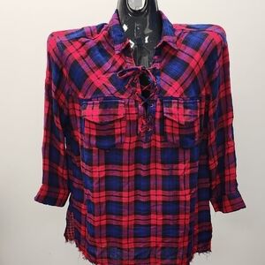 Plaid Lace-Up Women's Top
